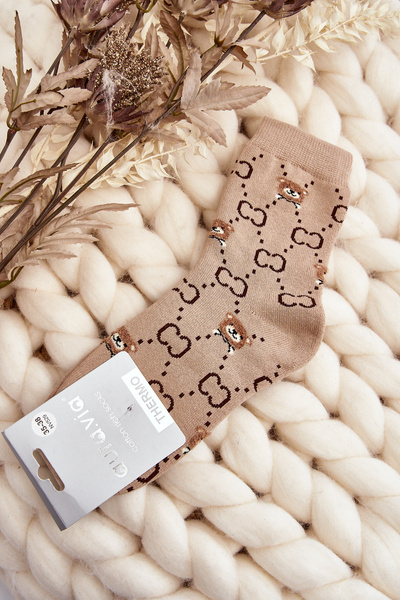 Chaussettes chaudes en coton avec ours beiges