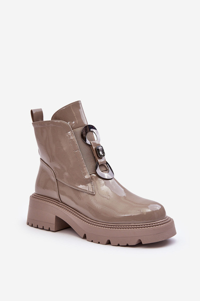 Moteriški lakuoti batai su dekoracija smėlio spalvos SBarski MR870-53