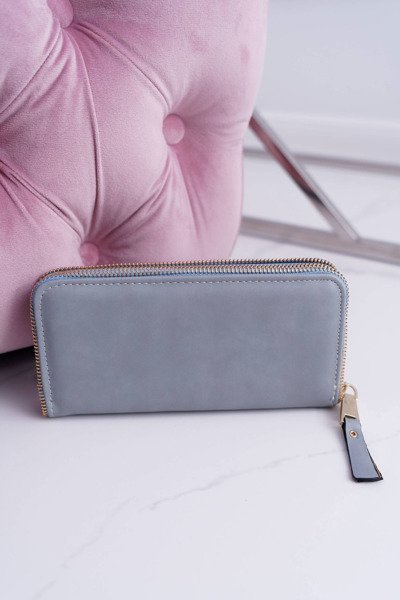Women's Wallet Large Blue Gold Decorative Zipper.