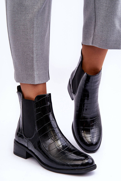 Leather Ankle Boots Animal Print Black Daina