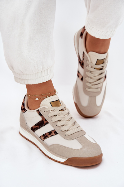 Baskets Basses Femme Léopard Beige Rulaana