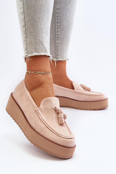 Mocassins Plateforme Femme à Pompons Beige Clair Mialani