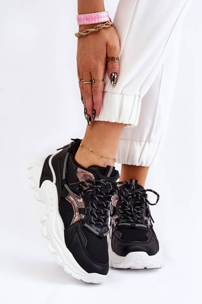 Sportschuhe für Damen auf der Plattform geschnürt Schwarz Minea