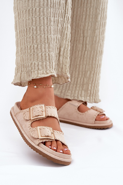 Damen Sandalen Mit Schnallen Und Dekorativem Rand Beige Visley