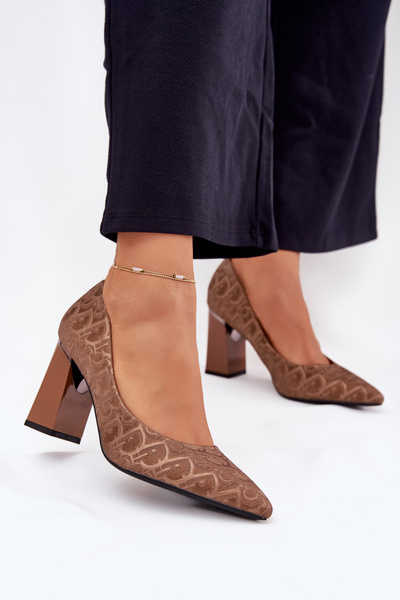 Pantofi Cu Toc Pentru Femei Cu Embosare Decorativă Vinceza 62254 Maro