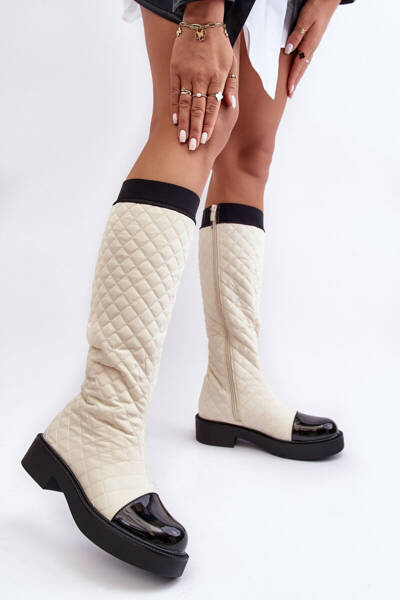 Bottines matelassées à talon plat Beige Amalfri