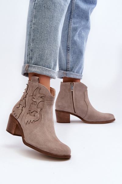 Zazoo 3426 Women's Suede Cowboy Boots Cappucino