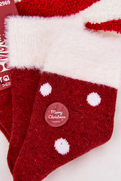 Chaussettes de Noël pour femmes Avec Fourrure Et Points Laine D'alpaga Rouges