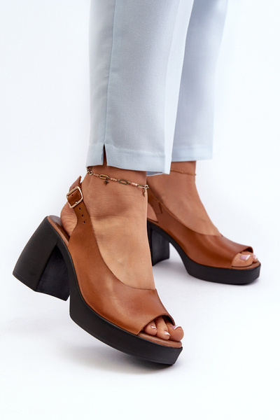 Zazoo 40376 Sandale Din Piele Cu Toc Gros Maro