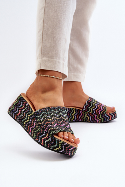 Sandales Compensées Femme Noir Vanarila