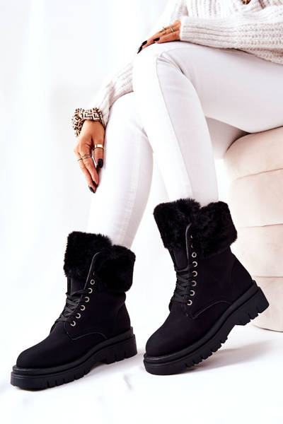 Bottines en cuir avec fourrure Noir Farley