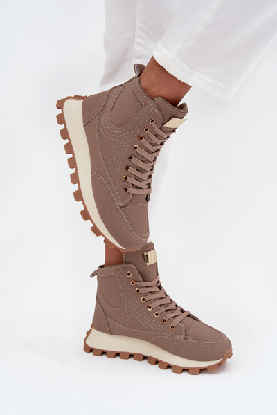 Gefütterte Damenschuhe auf Plattform Dunkelbeige Marivira