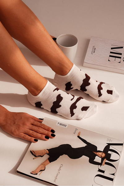 Chaussettes courtes pour femmes à carreaux Ecru