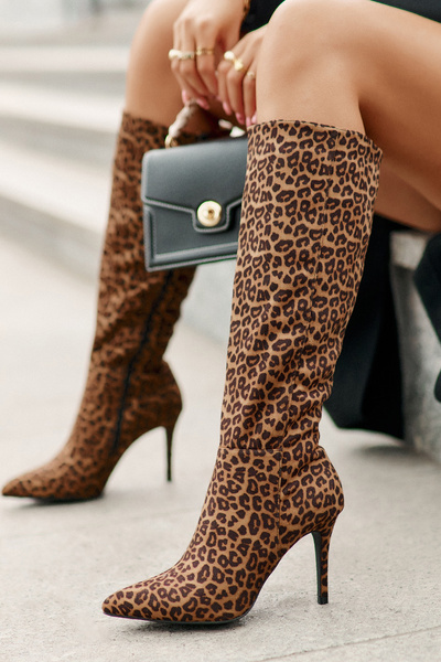 Stiletto Stiefel Mit Leopardenmuster Braun Reanwenna
