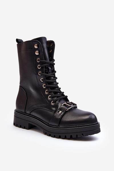 Damen Arbeitsstiefel mit Verzierung Schwarz Belluxe
