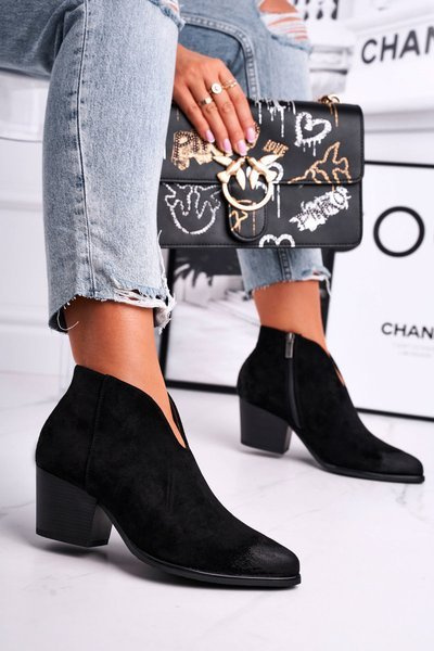 Damen Booties mit Ausschnitt Schwarz Beste Wahl