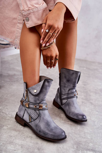 Hohe Damenstiefel mit Ornamenten Blau Alisa
