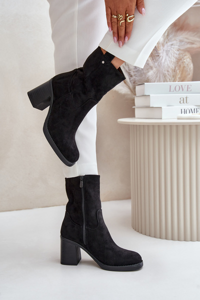 Women's Insulated Heeled Ankle Boots Eco Suede Black Vellinga