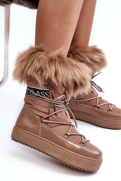 Bottes de neige à lacets pour femmes beige foncé Santero