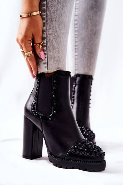 Bottines à talons avec strass Noir Lisana