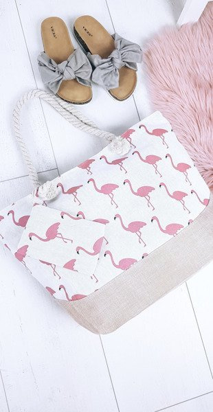 Plajă mare geantă roz de mână Flamingos pentru femei