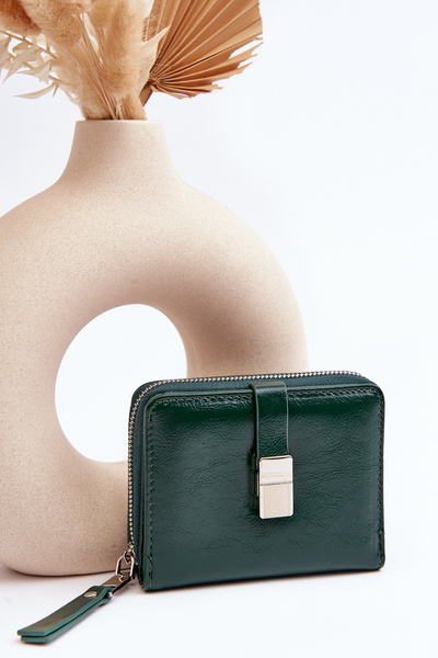 Damen Lackbrieftasche Geldbörse aus dunkelgrünem Kunstleder Zalirna