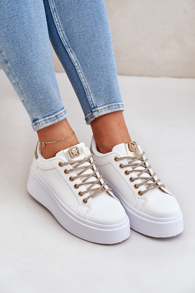 Adidași Pe Platformă Cu Șireturi Decorative Alb-Auriu Fonetha