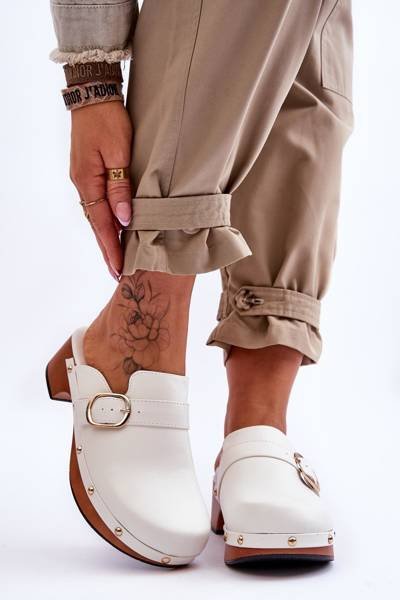 Chaussons Cuir Femme Sabots Blanc Fanett