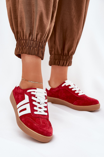 Baskets Chaussures de Sport En Daim Rouges Vinceza 79517