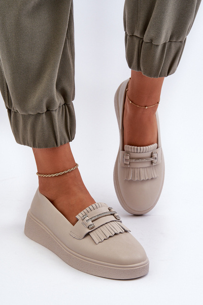Világos női bőr mokaszinok a Platform Beige LR590 S.Barski-on