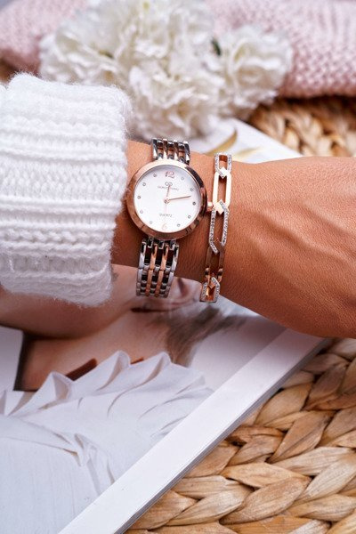 Moteriška plieninė apyrankė su cirkonio rožine auksine Etienne