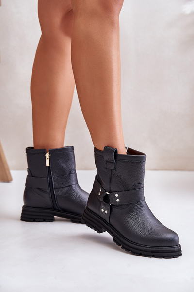 Bottes Femme Cuir Talon Plat Noir Lewski 3610