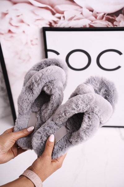 Női szőrös papucs szürke Cozy Time