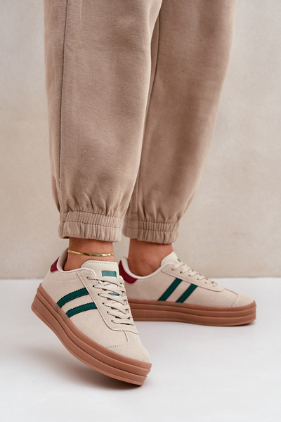 Damen Plateau-Sneaker in Beige-Grün Egelia