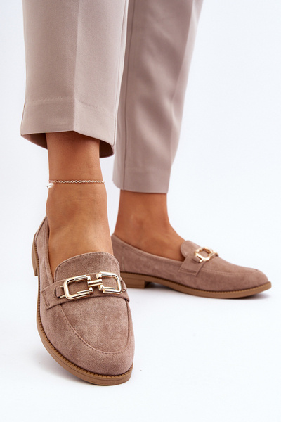 Mocassins femme en daim beige foncé à talon plat Misal