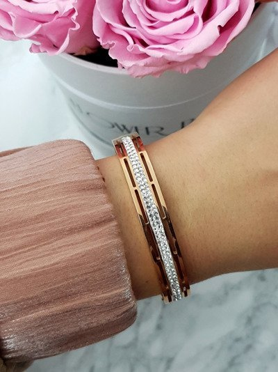 Brățară de oțel feminin cu zirconi Rose Gold Verne
