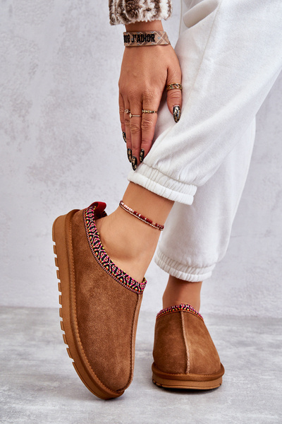 Chaussons Femme En Daim Avec Fourrure Camel Buffie