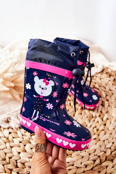 Gyermek Gumi Galoshes csizma Navy Teddy bear Zinstina