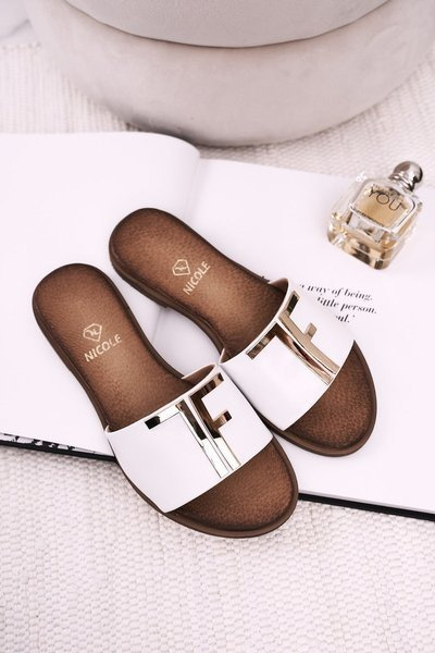 Damen Klassische Leder Flip Flops Weiß Adele