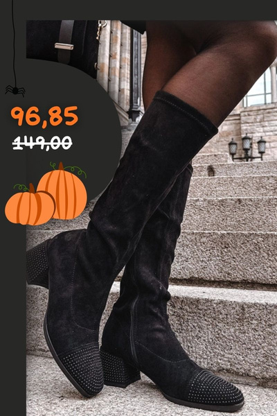 Damenschuhe mit Verzierung auf Block Öko Wildleder Schwarz Ivanna