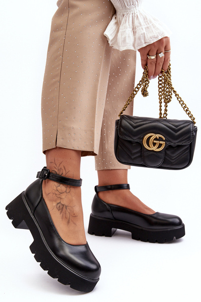 Damen Low-Heel-Halbschuhe Mit Schnalle Schwarz Owen