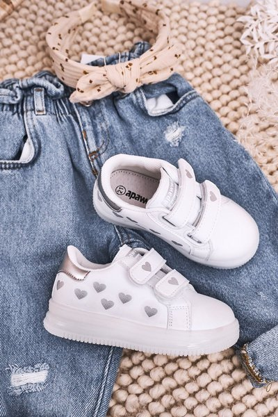 Children's Sport Shoes With LED Sole White-Silver Boomer