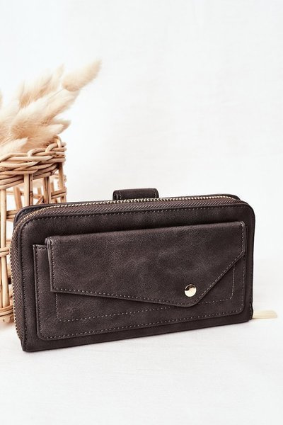 Grand Portefeuille Femme Avec Poche Gris