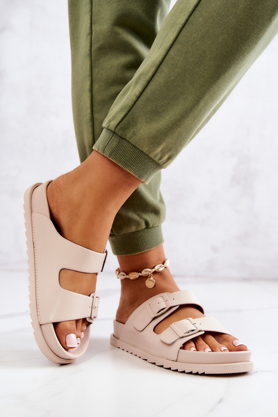 Rubber Slippers With Buckle Beige Corina