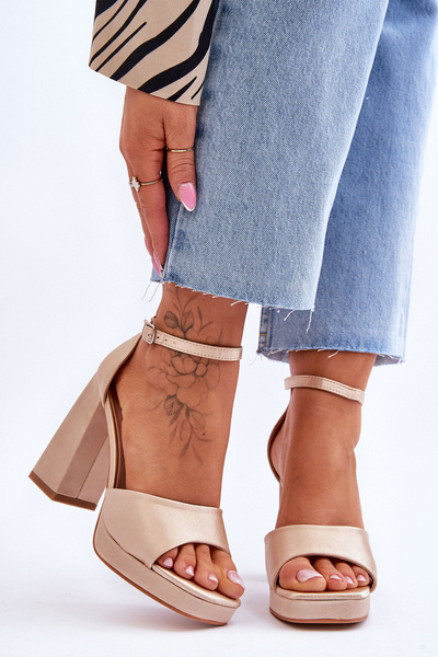 Sandales En Satin Sur Talons Chunky Beige Eternity