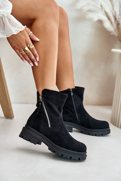 Wärmend Futter Ankle Boots Mit Flachem Absatz Aus Eko Wildleder Schwarz Reloma