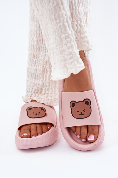 Chaussons En Mousse Pour Femme Avec Ours Rose Lalon