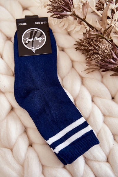 Jugend-Sportsocken aus Baumwolle mit Streifen marineblauen