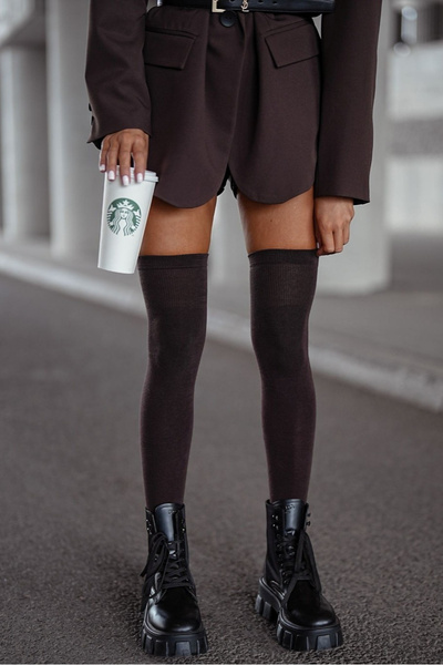 Chaussettes hautes en coton lisses chocolat pour femmes