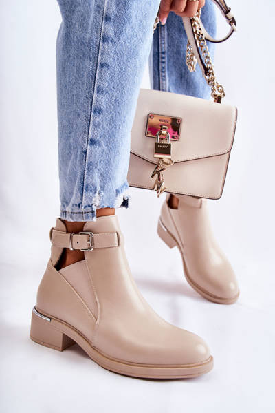 Bottines Plates En Cuir Pour Femme Sur Talon Plat Beige Marla